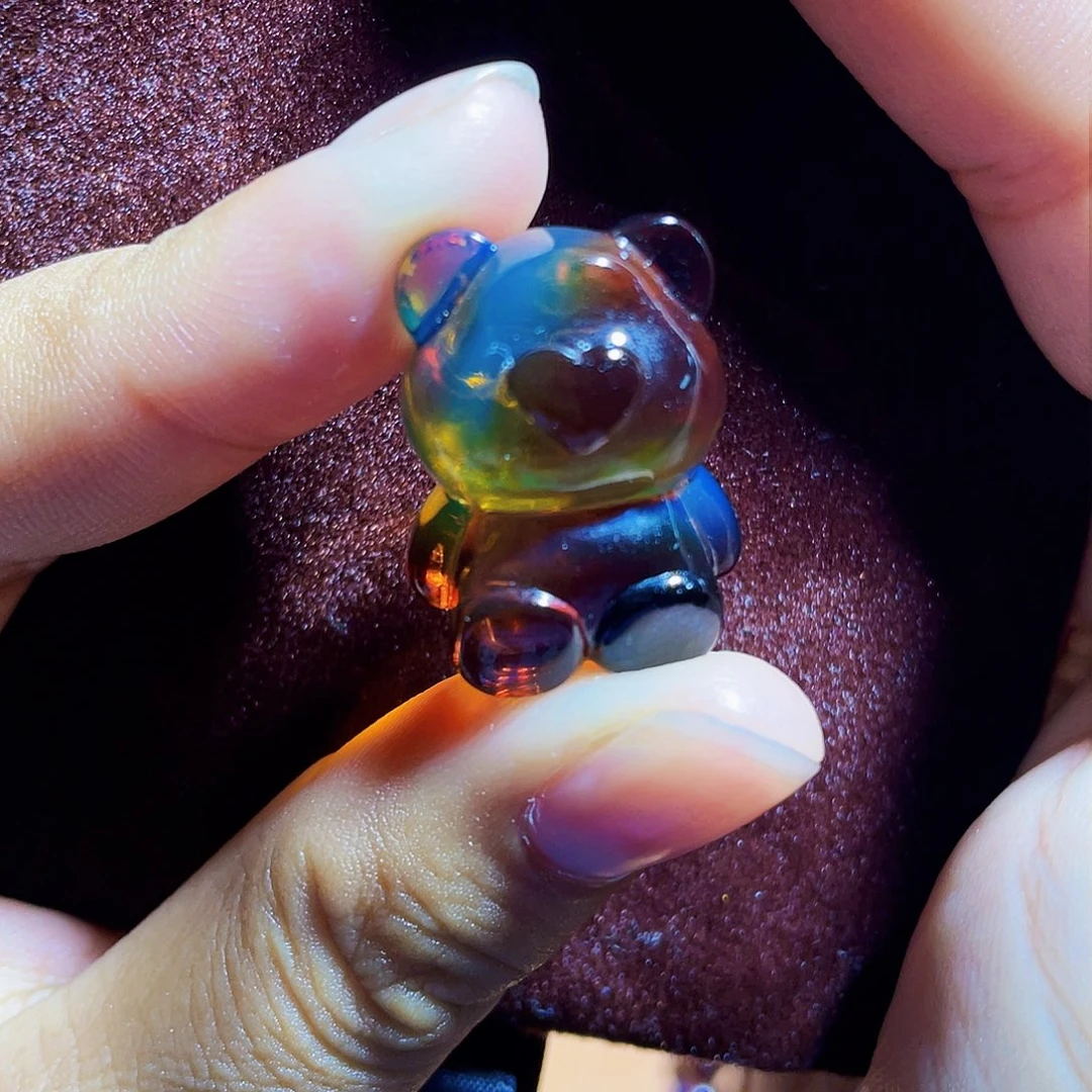 蓝珀裸石未镶嵌墨西哥红蓝原矿小熊