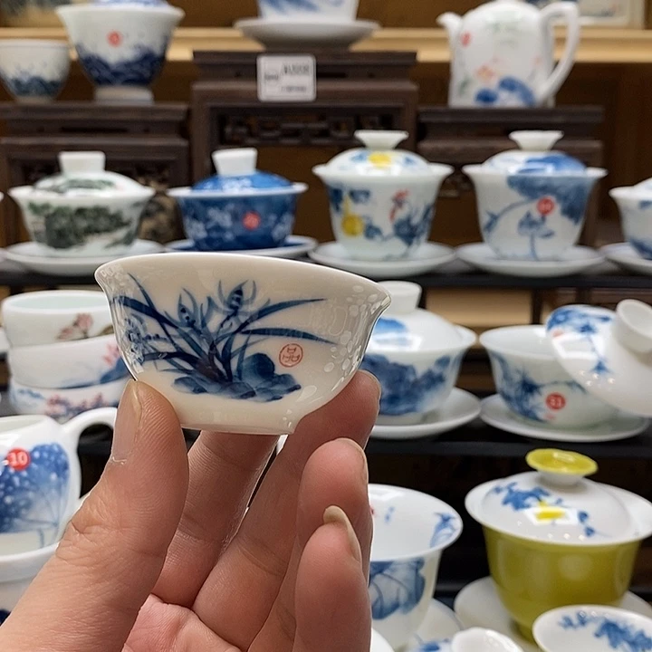 兰***蕤手绘微瑕兰花杯2个装