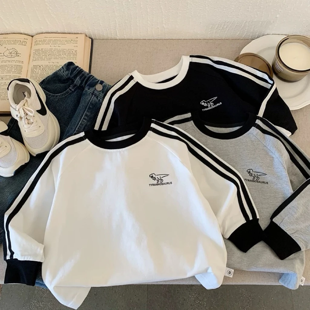 儿童长袖纯棉T恤2025春秋新款男童恐龙运动休闲上衣套头打底衫
