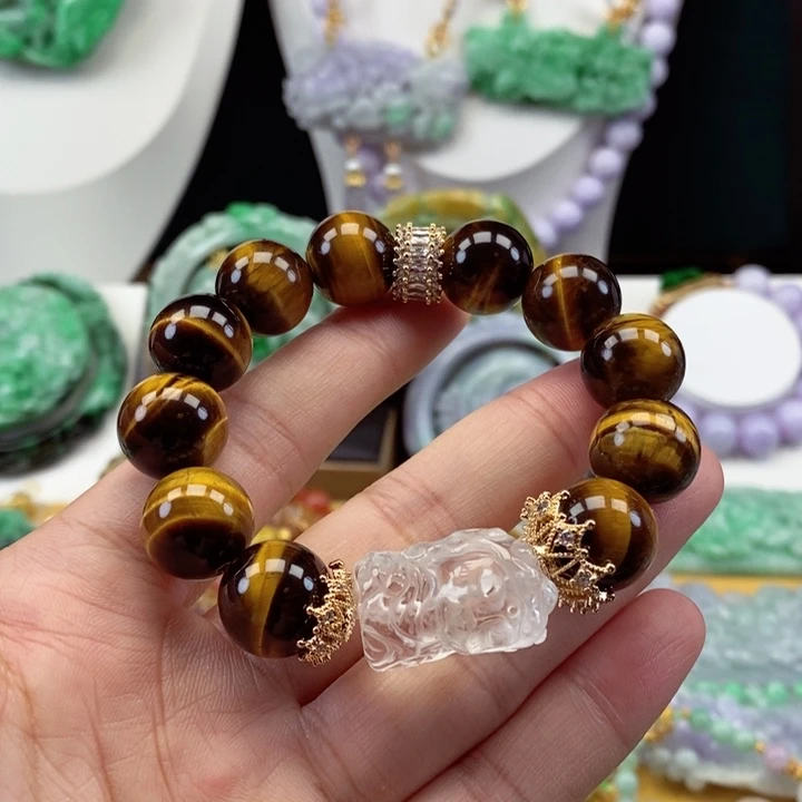 石英质玉手链合金l****冰黄虎眼手串