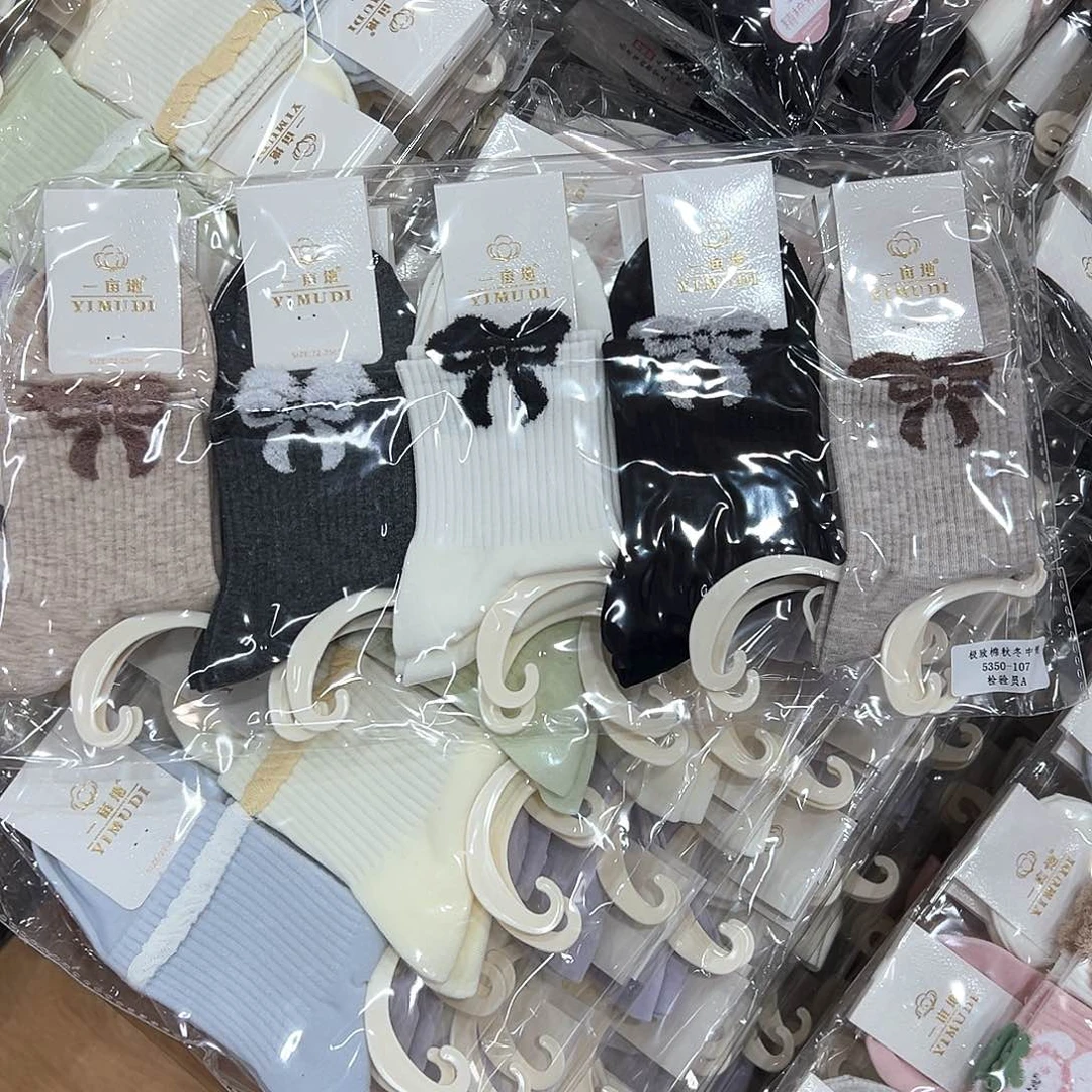 棉女士腰口蝴蝶结袜子一包10双纯棉