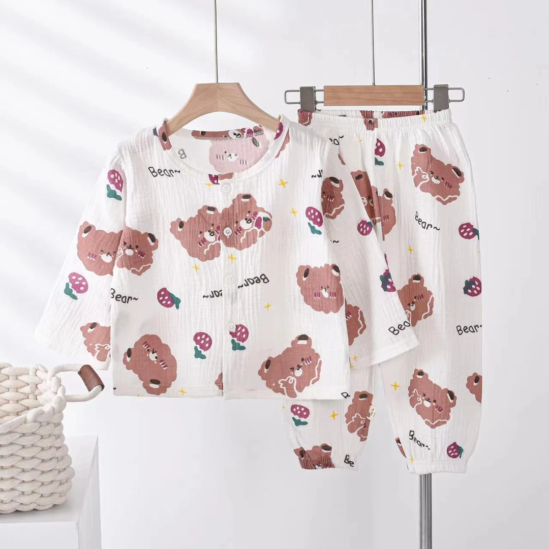 春夏儿童家居服棉纱套装亲肤婴儿宝宝棉家居服两件套纯棉透气薄款