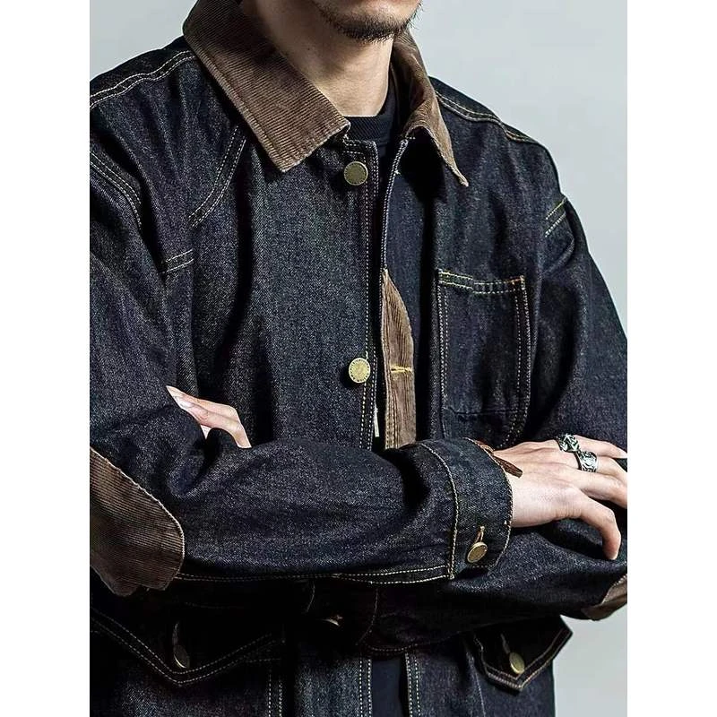 硬朗牛仔外套硬汉丹宁夹克猎装牛仔男士美式衬衫工装潮牌水洗复古