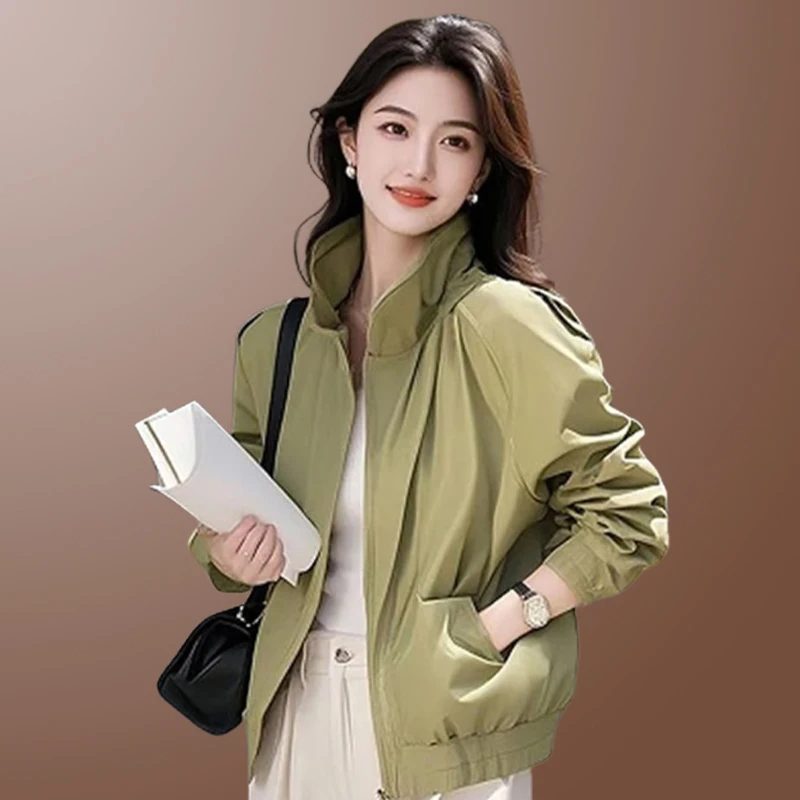 香朵儿洋气时尚休闲冲锋衣外套女2025春秋新款纯色高级感百搭上衣