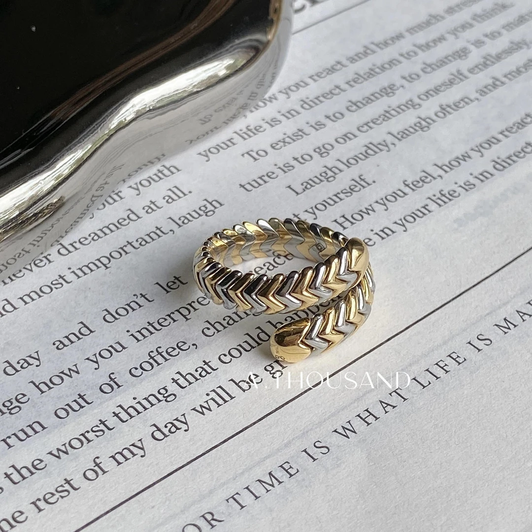 95新 BVLGARI/宝格丽 Spiga18K金+钢拼色戒指55/56-73508245