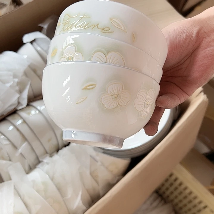 浮雕花儿碗10支 微瑕破损包赔不补发介意勿拍