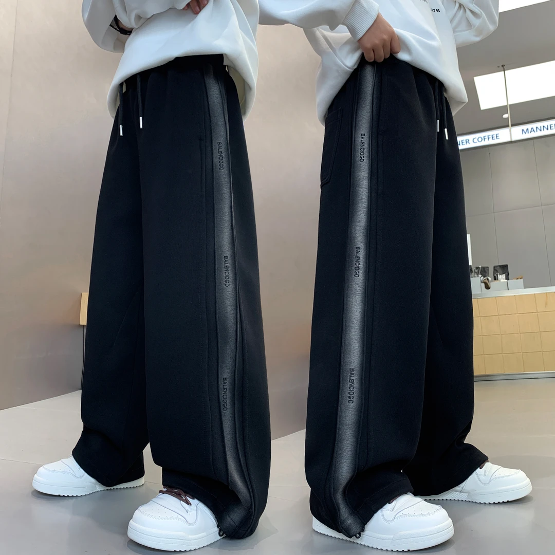 儿童运动卫裤男童裤子直筒黑色阔腿脚口抽绳宽松休闲秋季初中生潮