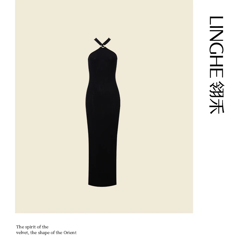 翎禾LINGHE-挂脖针织连衣裙高级气质款轻奢时尚显瘦休闲度假风