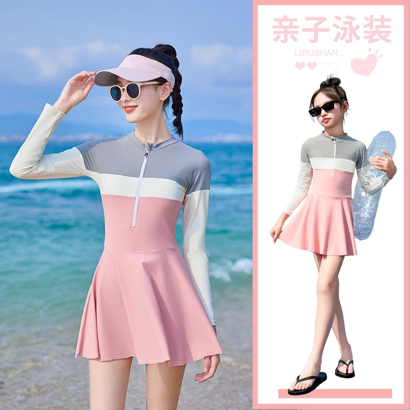 亲子装泳衣母女2025新款连体裙式女孩女童可爱公主沙滩温泉遮肉