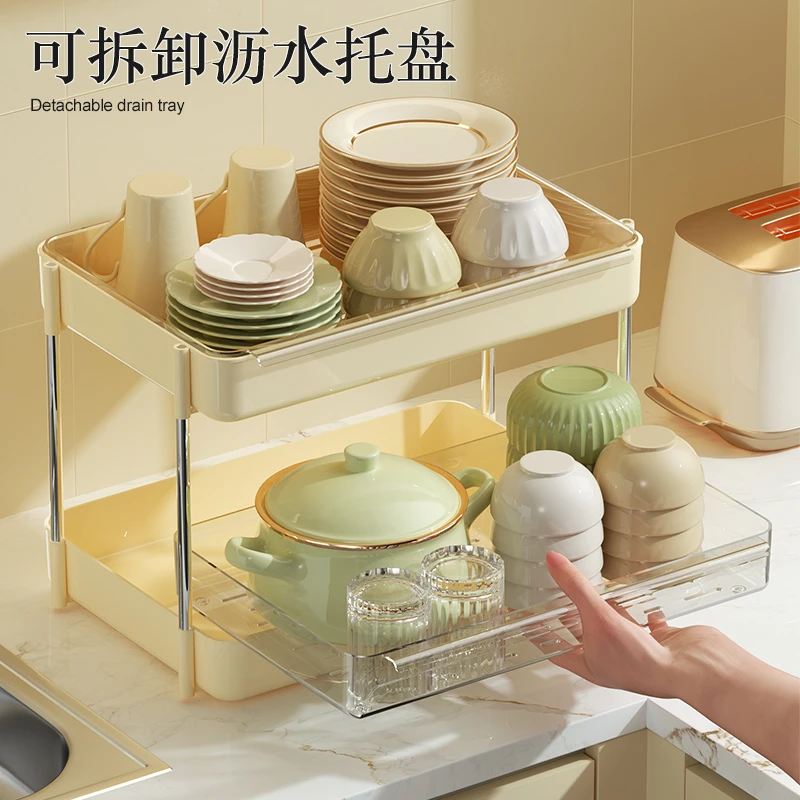 杯子收纳置物架台面轻奢桌面双层放水杯茶杯防尘架子托盘沥水杯架