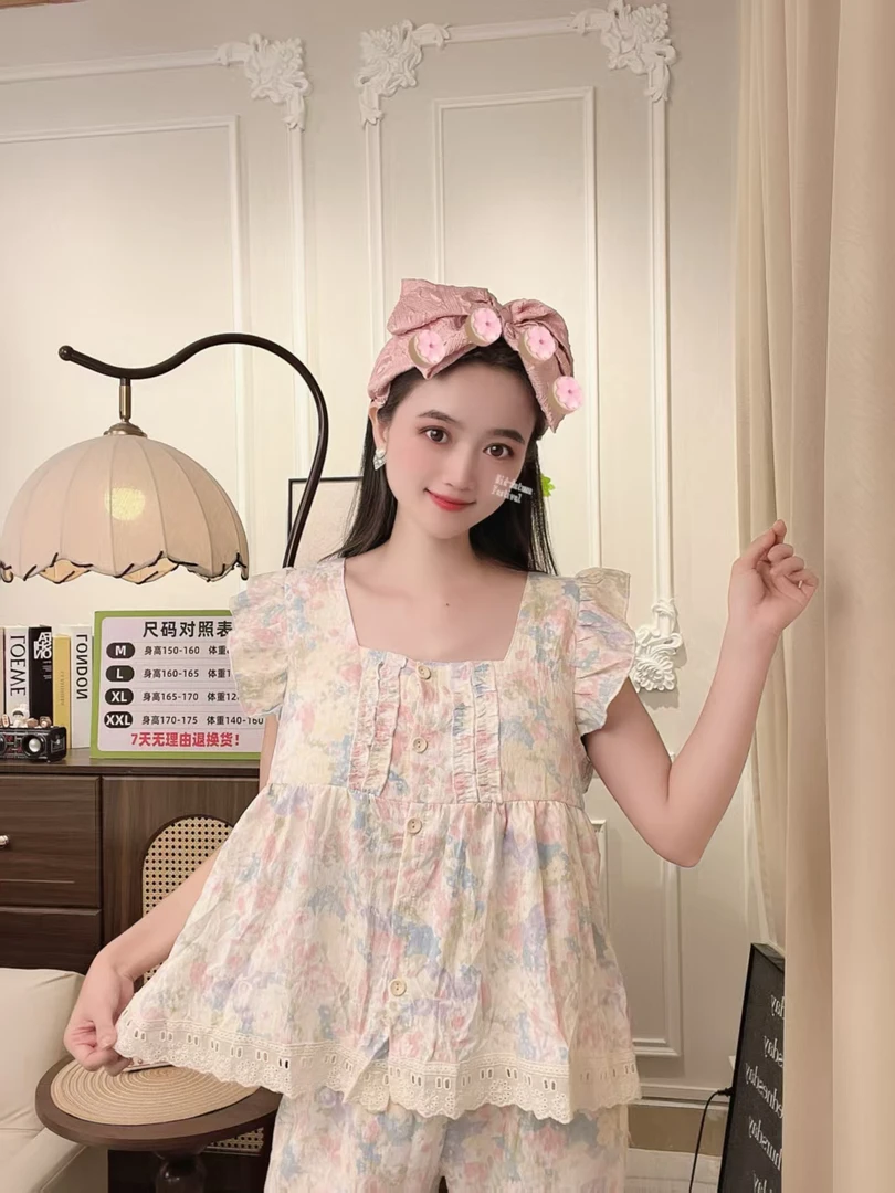 【特惠】睡衣套装夏季甜美短袖短裤长裤夏天
