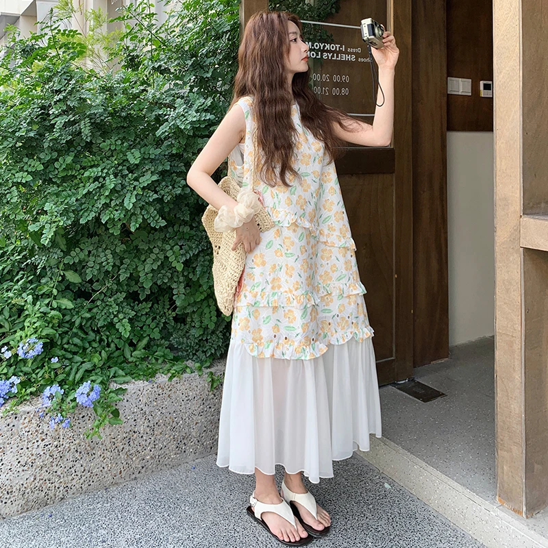 法式气质甜美森系小清新温柔风显瘦网纱拼接碎花连衣裙显瘦裙子