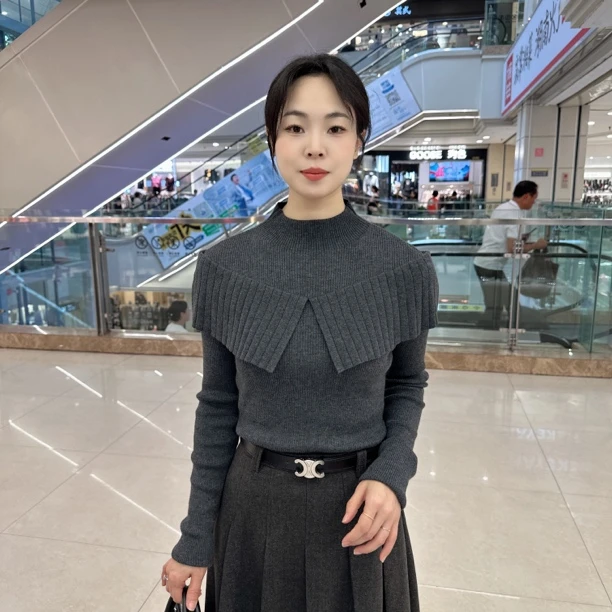 宽松修身型毛针织衫纯色长袖秋冬时尚百搭立领针织