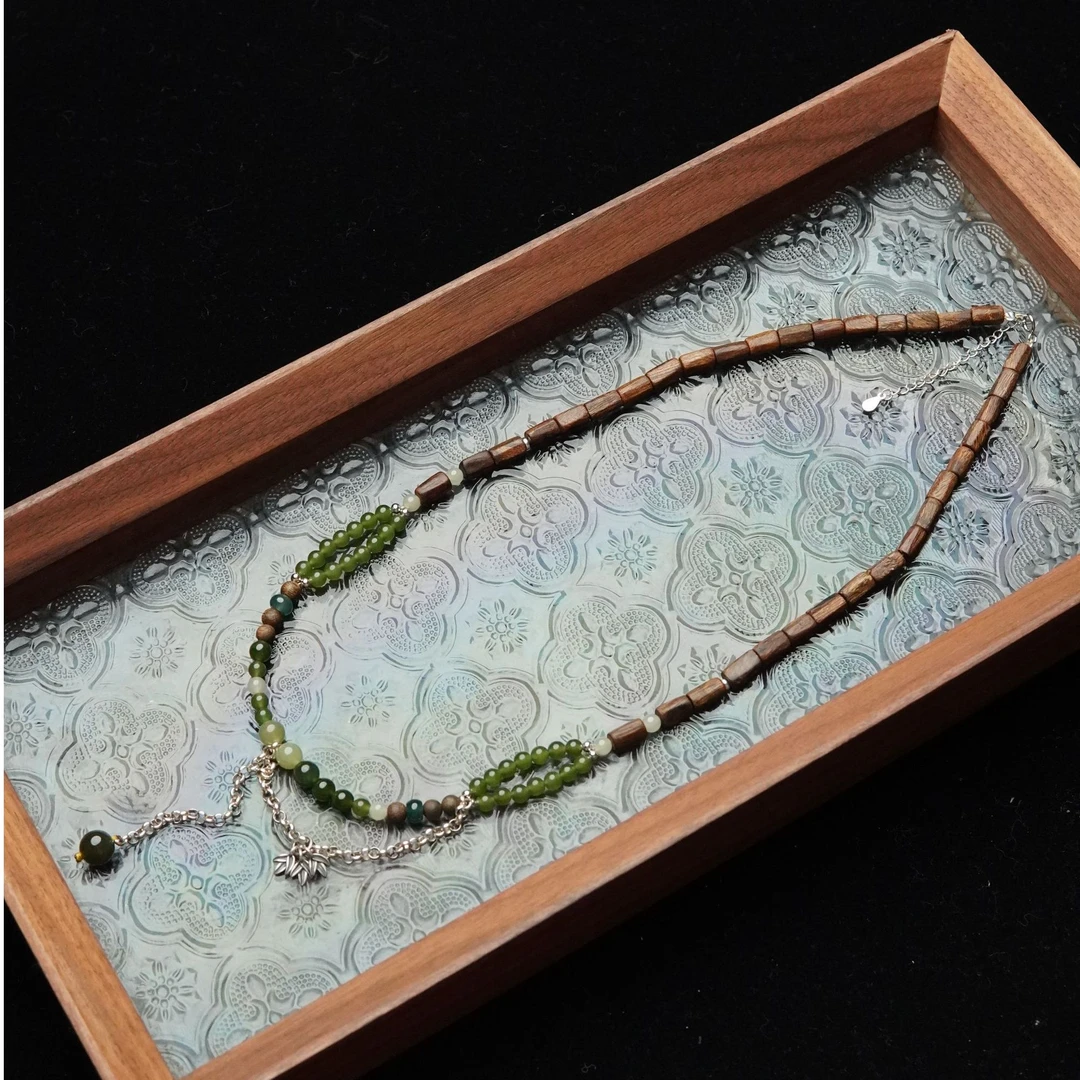 沉香千里江山图 天然达拉干沉香4mm随形桶珠项链