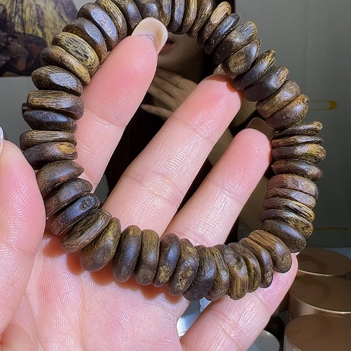 沉香手串沉水老料虫漏单圈22