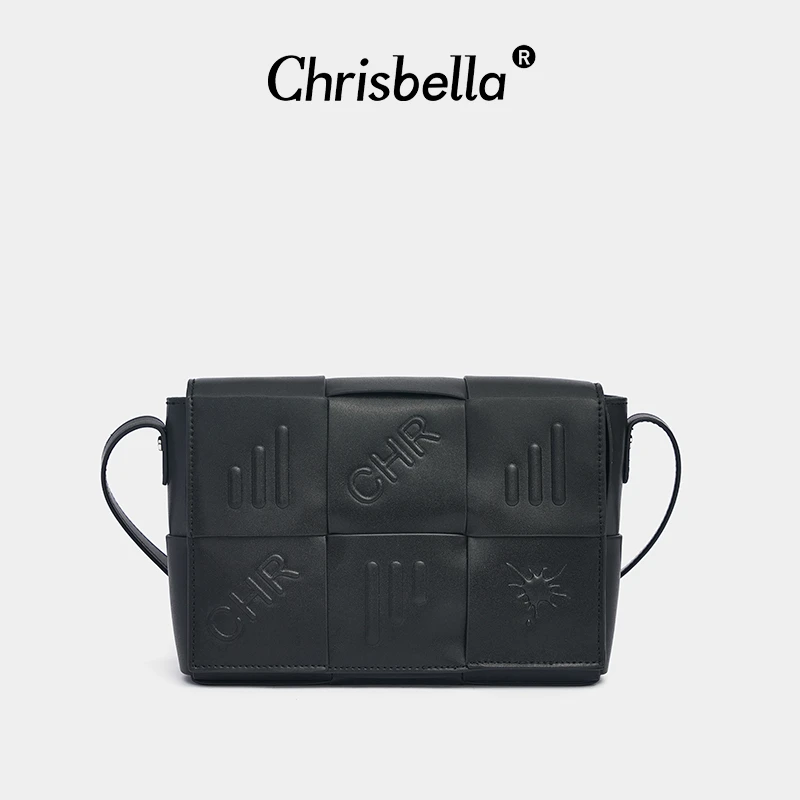 CHRISBELLA新款方块豆腐形真皮简约编织斜挎方形小方包