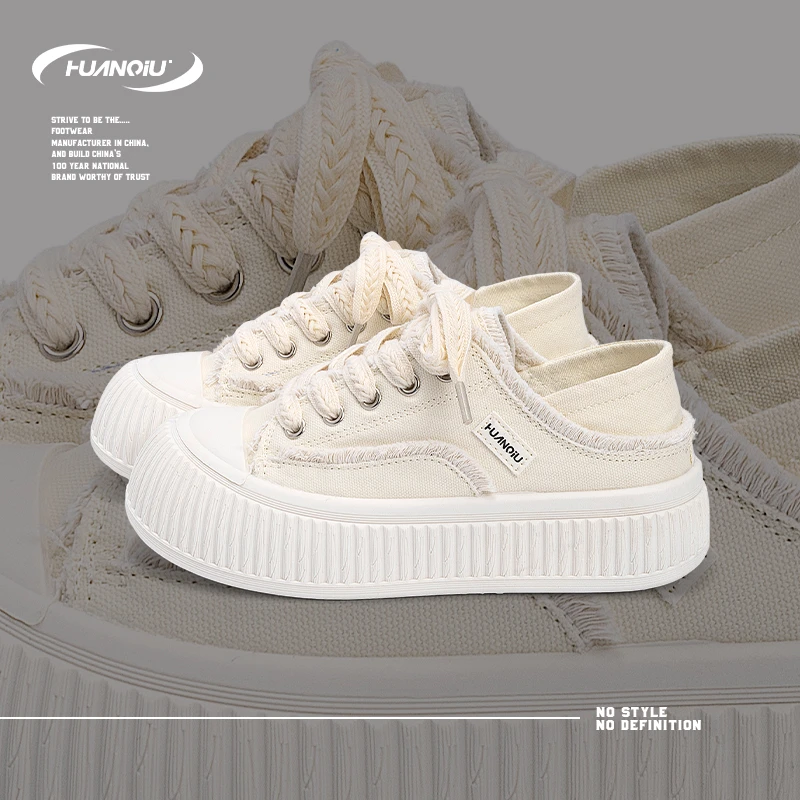 HUANQIU/环球厚底帆布鞋女款2025新款半拖鞋子女鞋百搭软底小白鞋