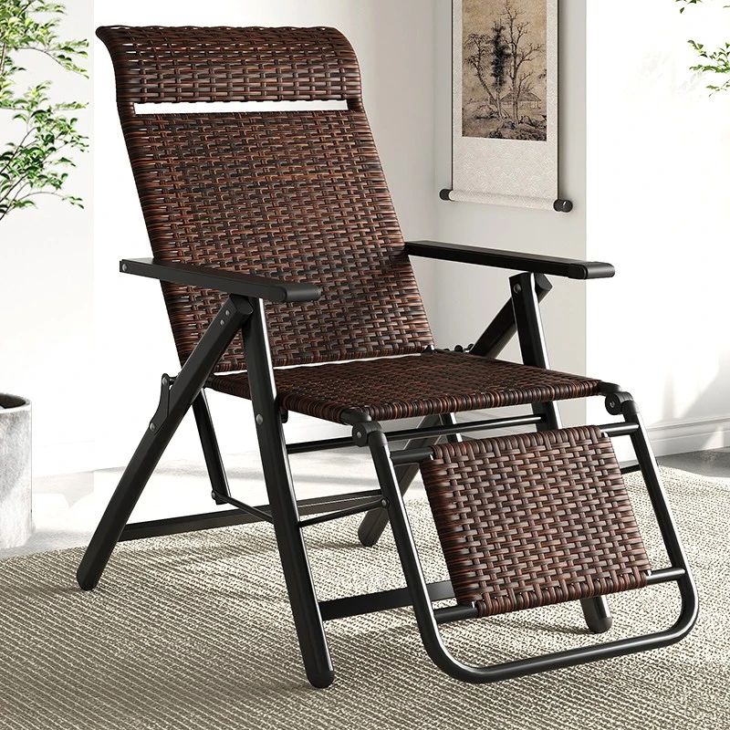 夏季藤椅躺椅折叠午休家用老人靠背午睡阳台休闲两用沙发懒人椅子