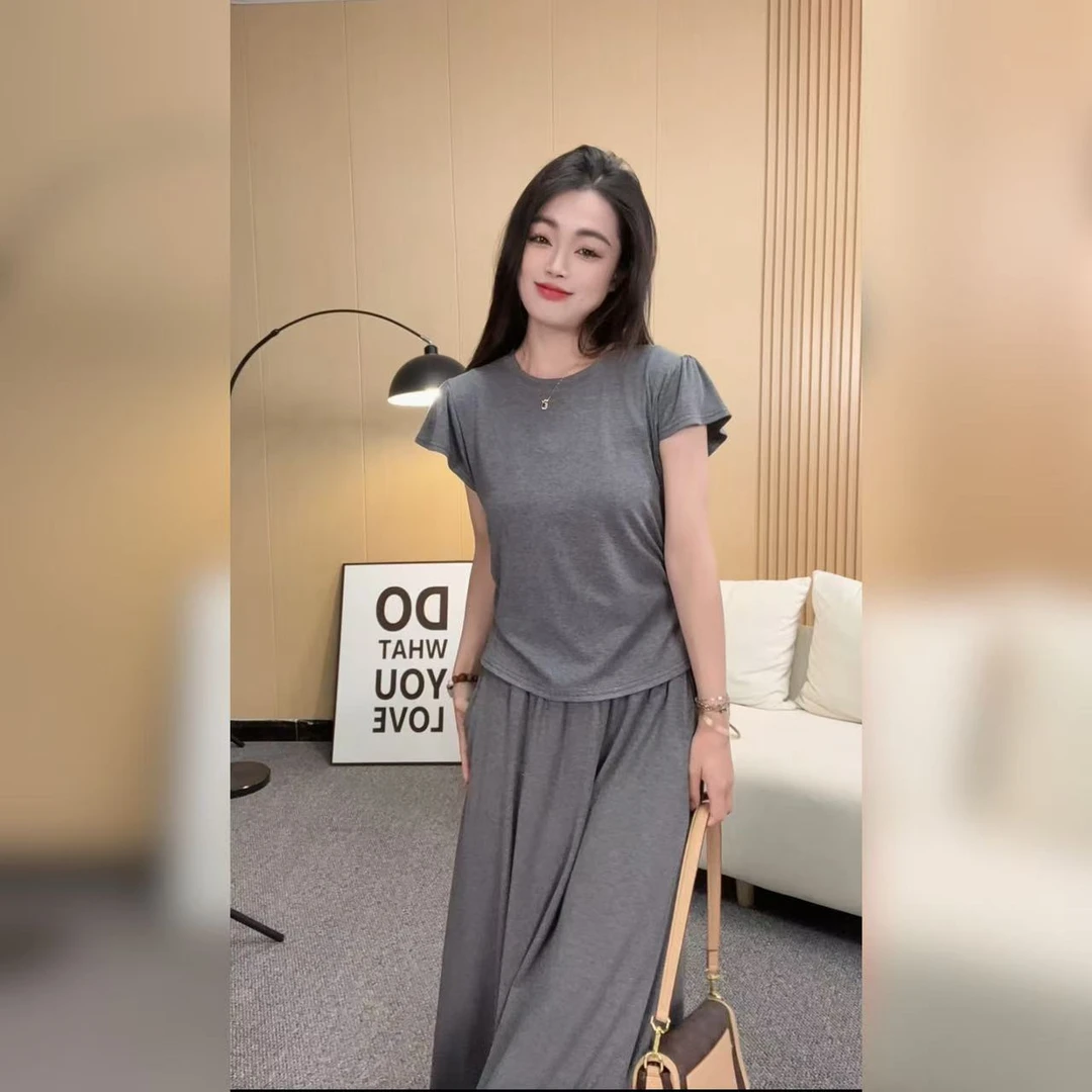 上衣+半身裙/荷叶袖休闲套装裙子女装轻熟风时尚套装高腰两件套