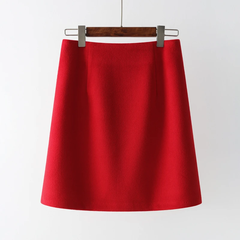 毛呢红色半身裙2025新款秋冬高腰显瘦a字裙子通勤小个子包臀短裙