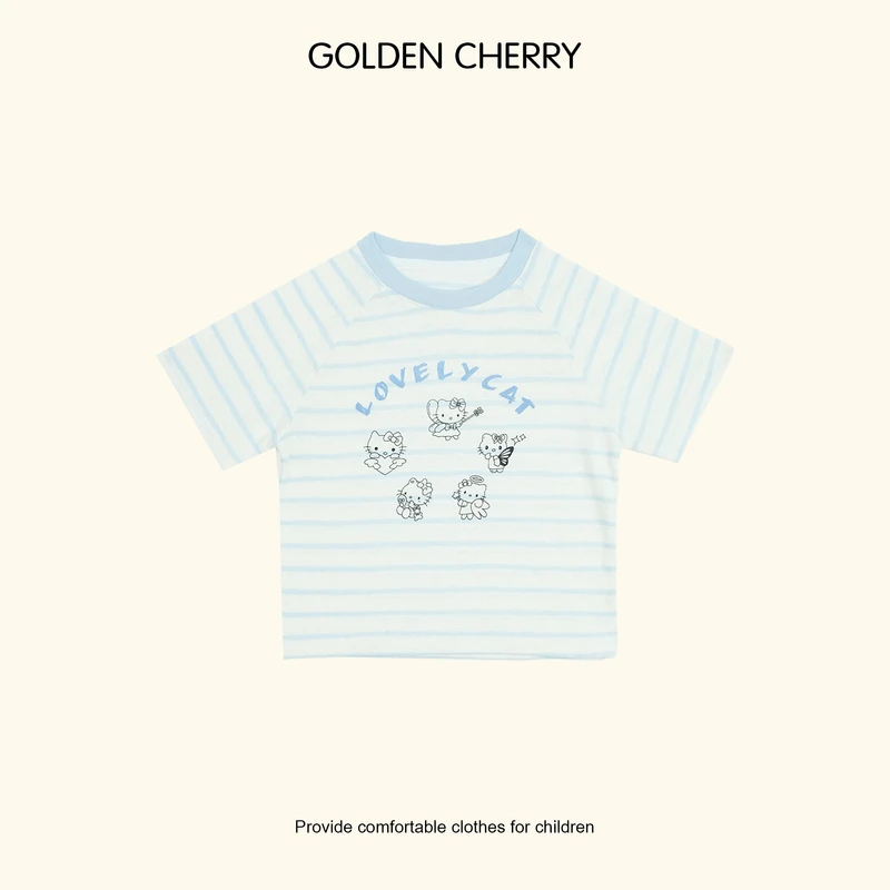 【Golden cherry】小童哈喽小猫条纹洋气百搭T恤QDD650