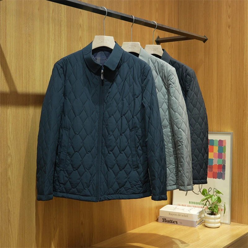 【退货补运费】冬季男士保暖菱格款轻便休闲翻领百搭棉衣ZJ214-8215