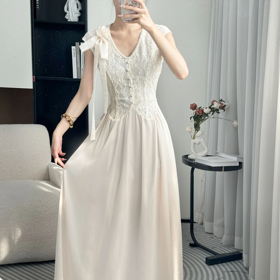 拉夏贝尔2025年夏季新款设计师气质时尚优雅长款连衣裙 10458 LSC