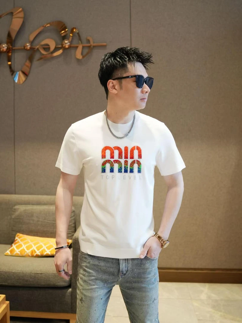 2025夏季高品质男士印花半袖修身百搭T恤丝光棉夏季t恤短袖圆领