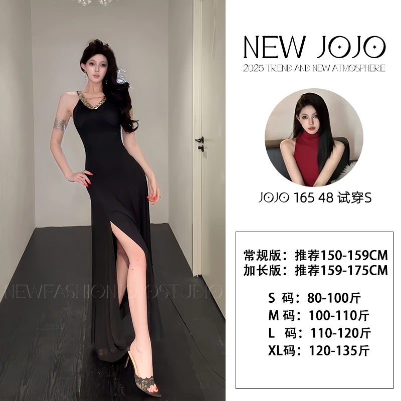 g2/F010 0605-1【JOJO】高级手工亮片性感挂脖气质御姐风吊带长裙女