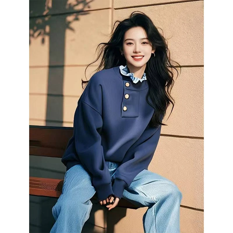 2025年春秋季新款韩版高级感卫衣女小个子设计感休闲百搭洋气上衣