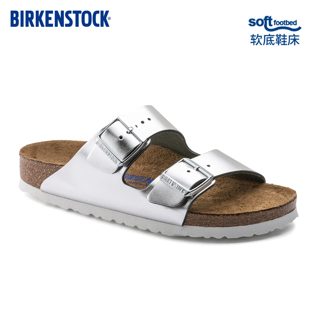 BIRKENSTOCK勃肯德国进口女款牛皮革软底气质Arizona双扣拖鞋