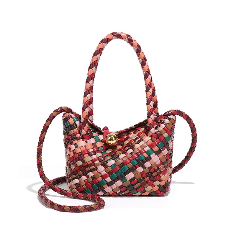 【高定】菜篮子编织手提式拼接方形斜挎包轻奢B2535-彩虹