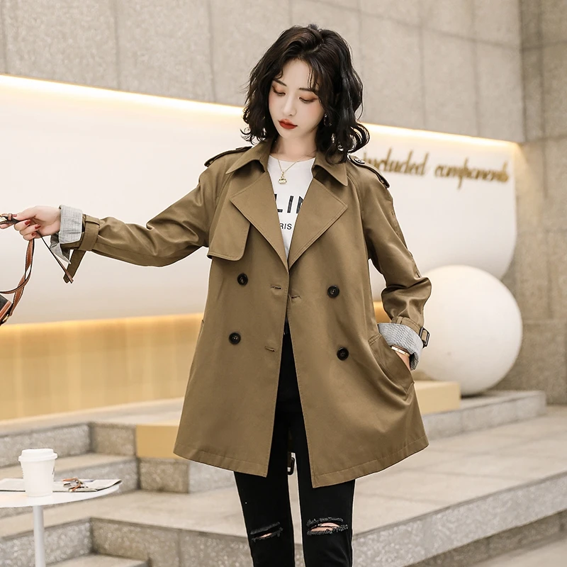 高端洋气小个子风衣女春秋新款收腰显瘦中长款撞色袖口女士外套