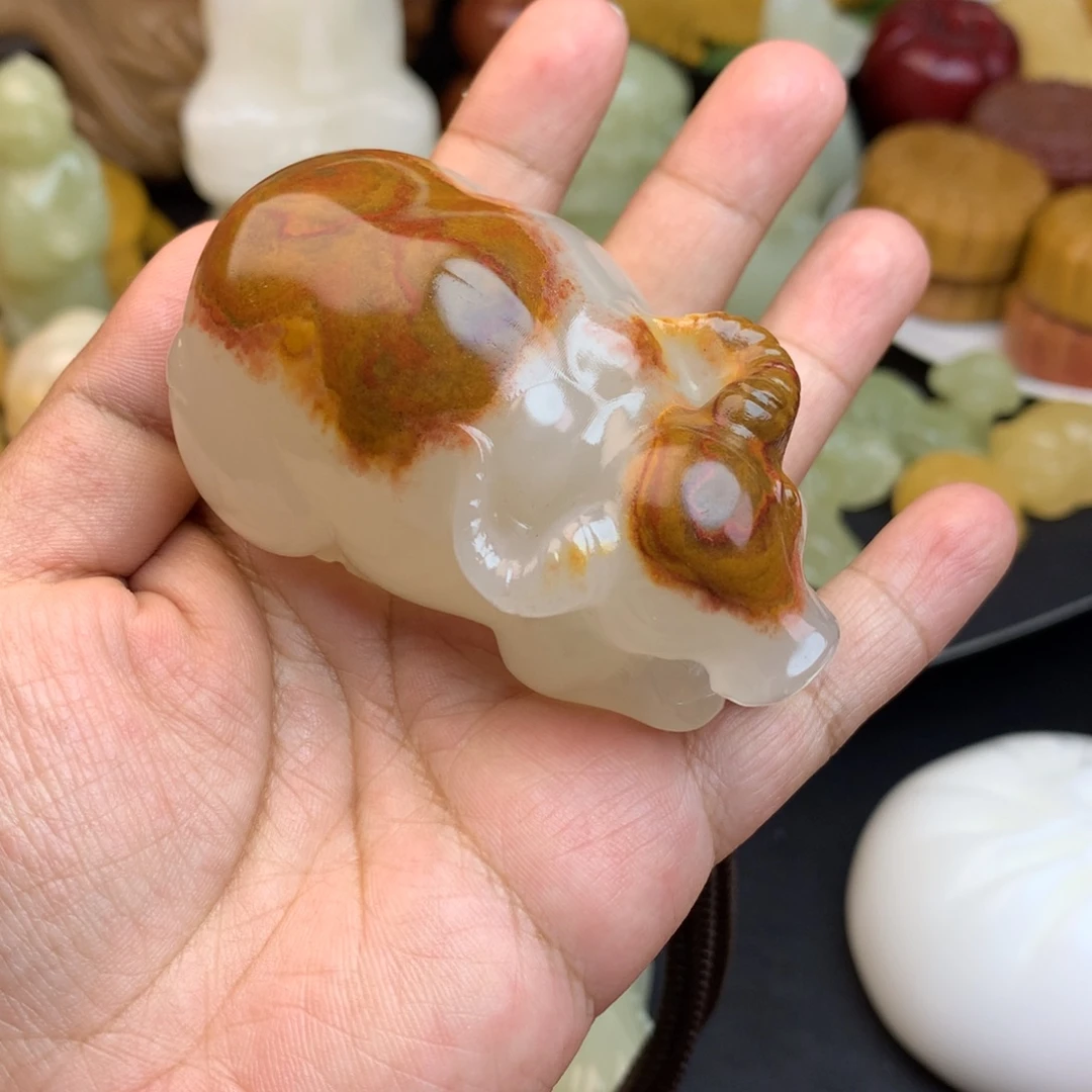 玉***水石材摆件把件牛牛