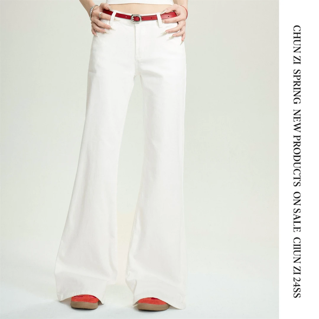 【CHUN ZI】白色直筒牛仔裤宽松阔腿裤中低腰长裤女春夏裤子