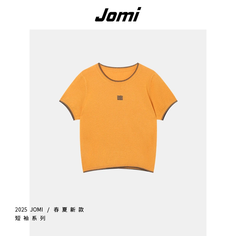 【Leo形象美学】JOMI设计感刺绣正肩短袖t恤女短款圆领上衣J258017