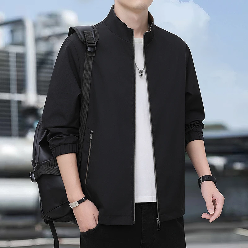 新款男士夹克立领春季薄款外套男士休闲上衣春秋轻熟上班正装男装