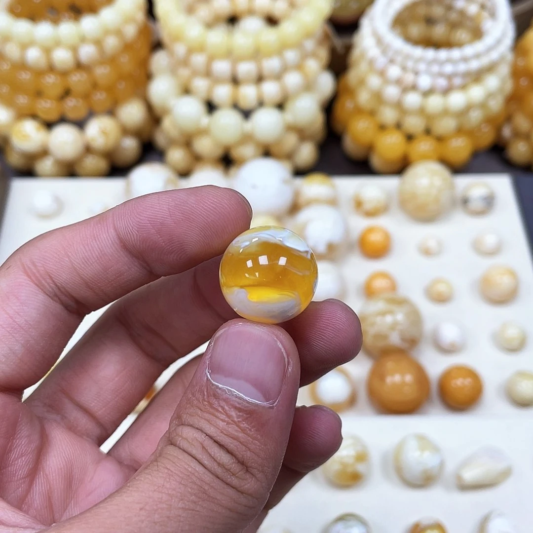 未镶嵌蜜蜡珠宝奇石17.6mm金瓷溶洞款｜打孔不予退货·圆珠