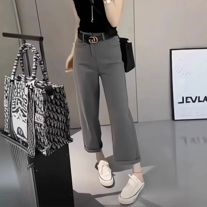 大码女装小个子高腰显瘦直筒牛仔裤春季新款洋气百搭宽松阔腿裤子