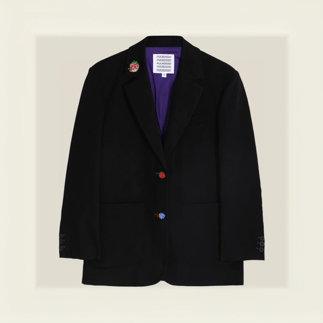 未使用 BALLY/巴利 FUL KOSSO 草莓马赛克纽扣西装 黑色 TP018683