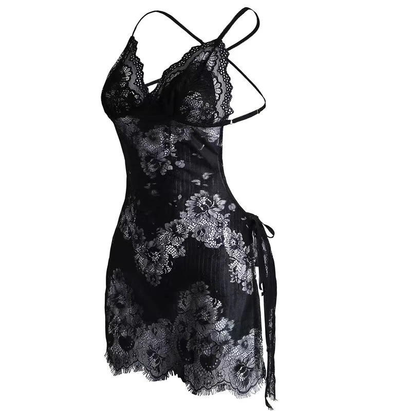 【风情万种】性感睡裙挂脖镂空收腰显瘦修身蕾丝小透明吊带睡裙