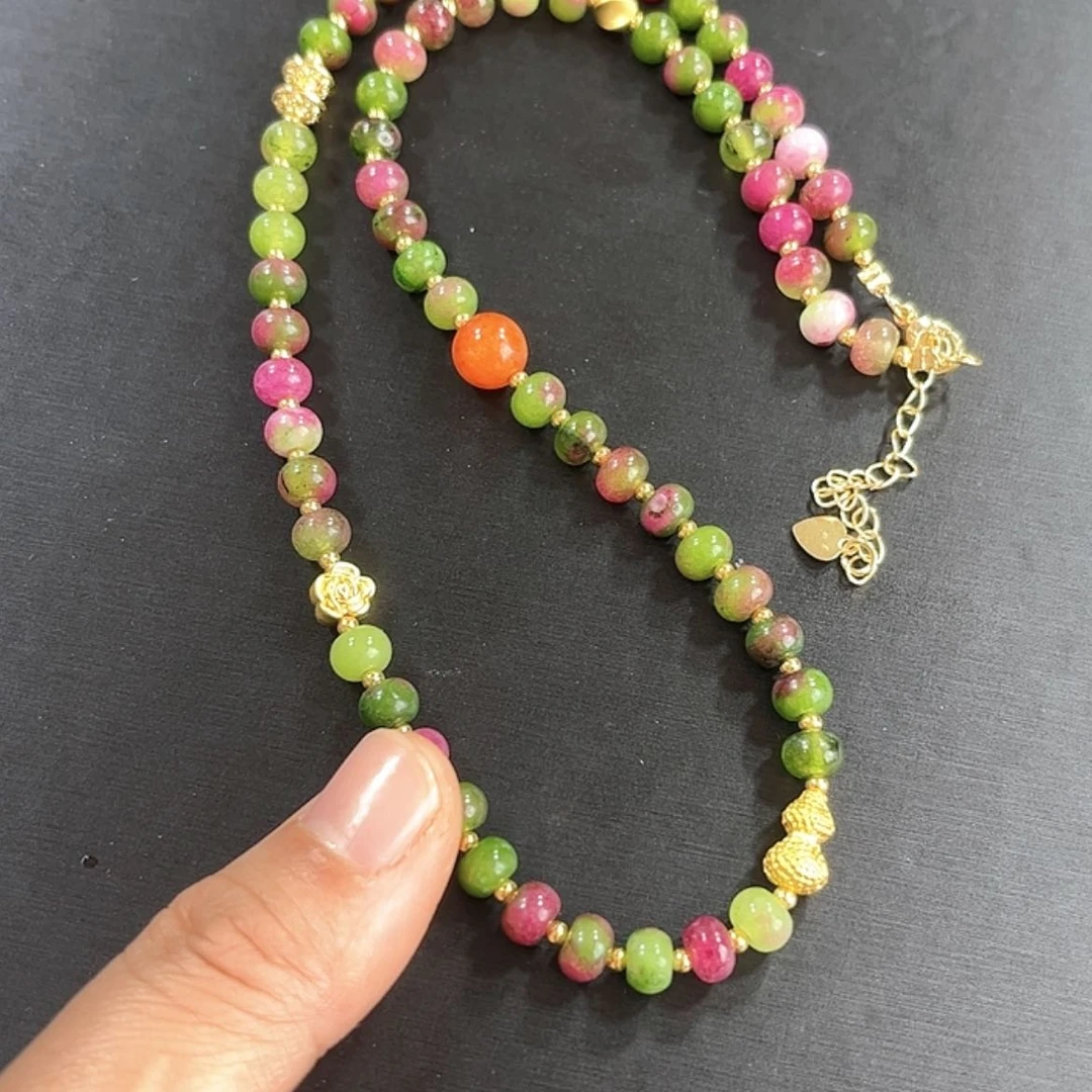 【闪购商品】琉璃颈饰舒具石老油料24丝绒玉华苹果珠锁骨链卡6