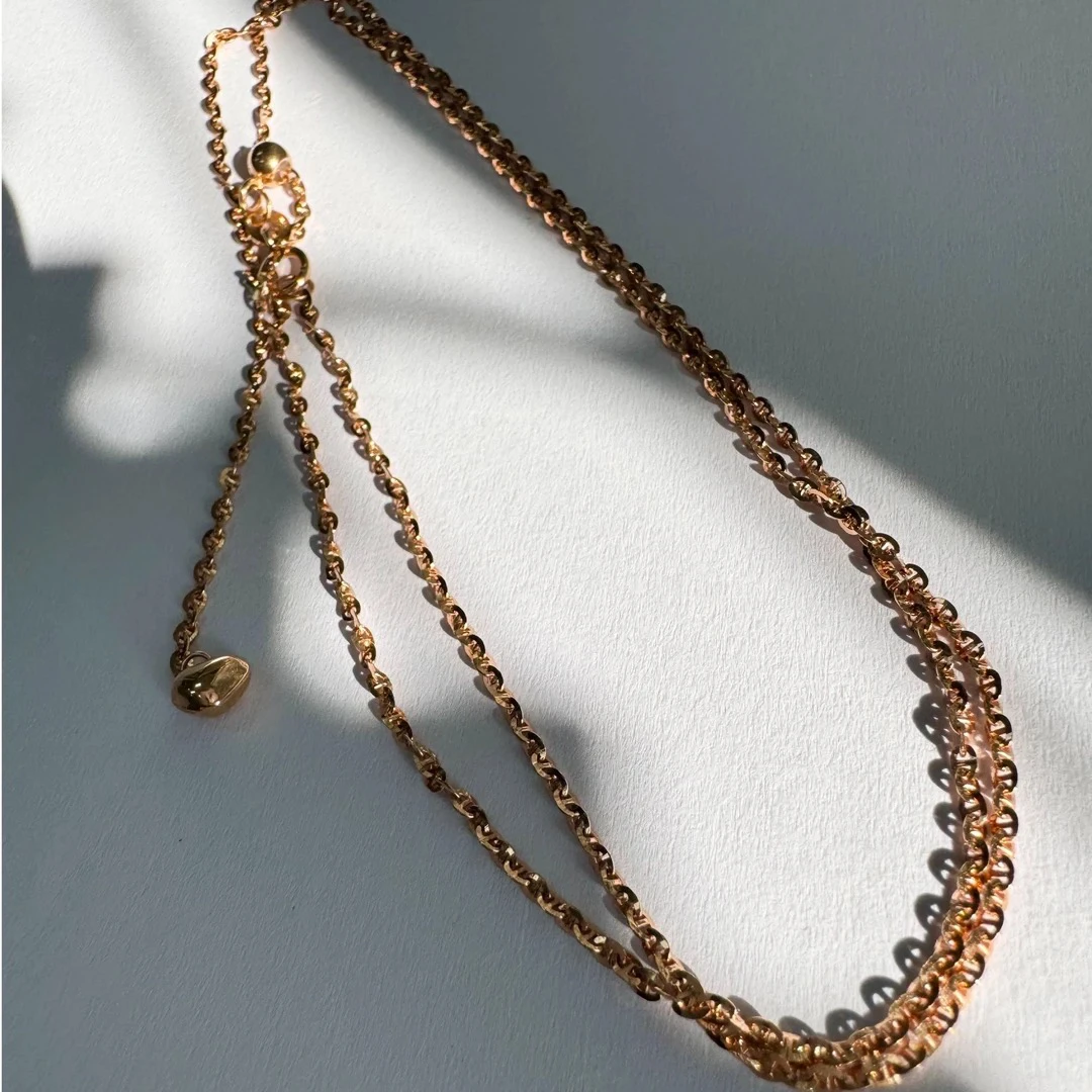 18k金桃心 猪鼻子素金项链50cm玫瑰金色