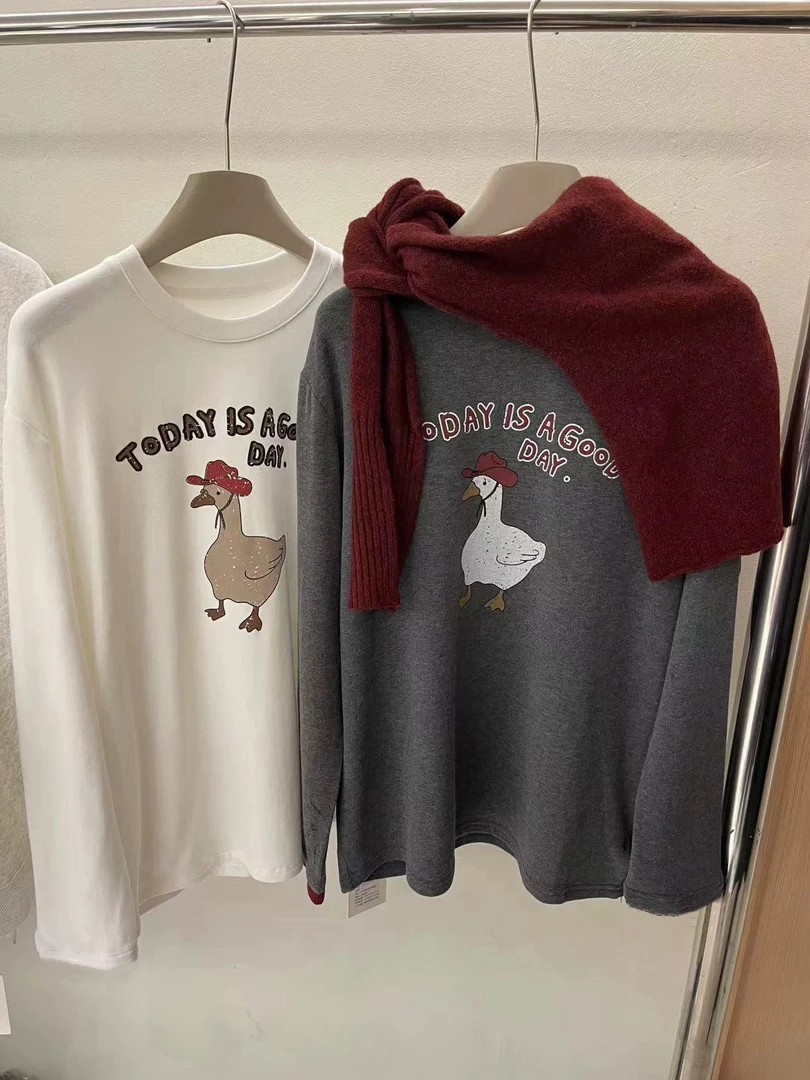 卡通鸭子图案舒适时尚长袖T恤