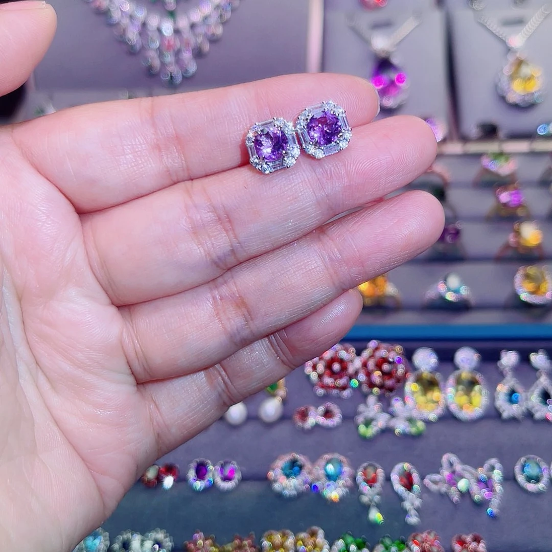 银S925镶嵌耳饰紫晶