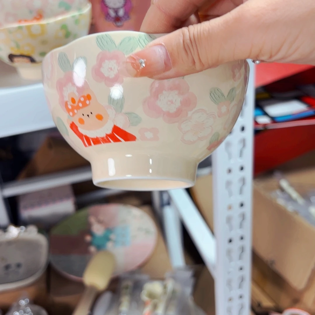 陶瓷可爱小女孩儿小兔子五寸米饭碗