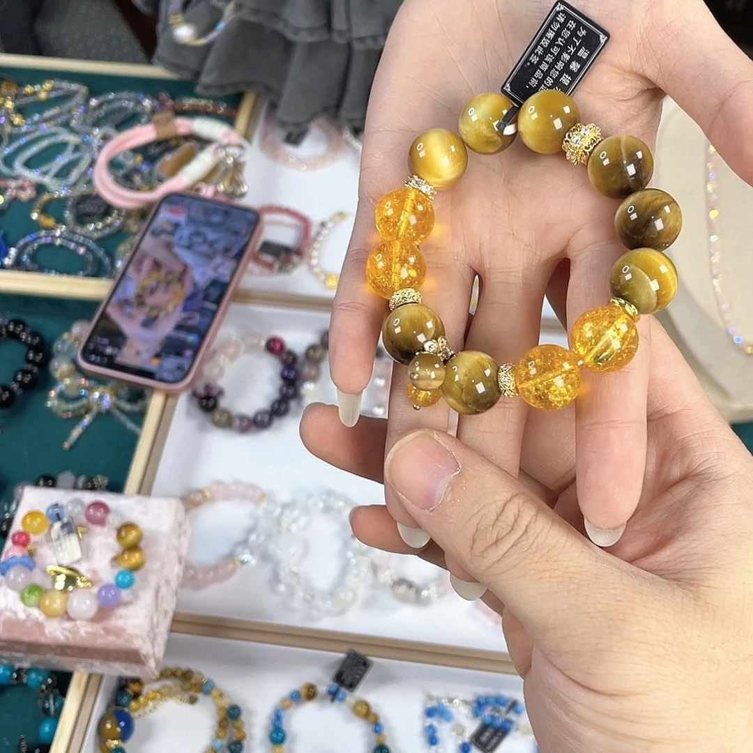 水晶手链银S925镀金镶嵌