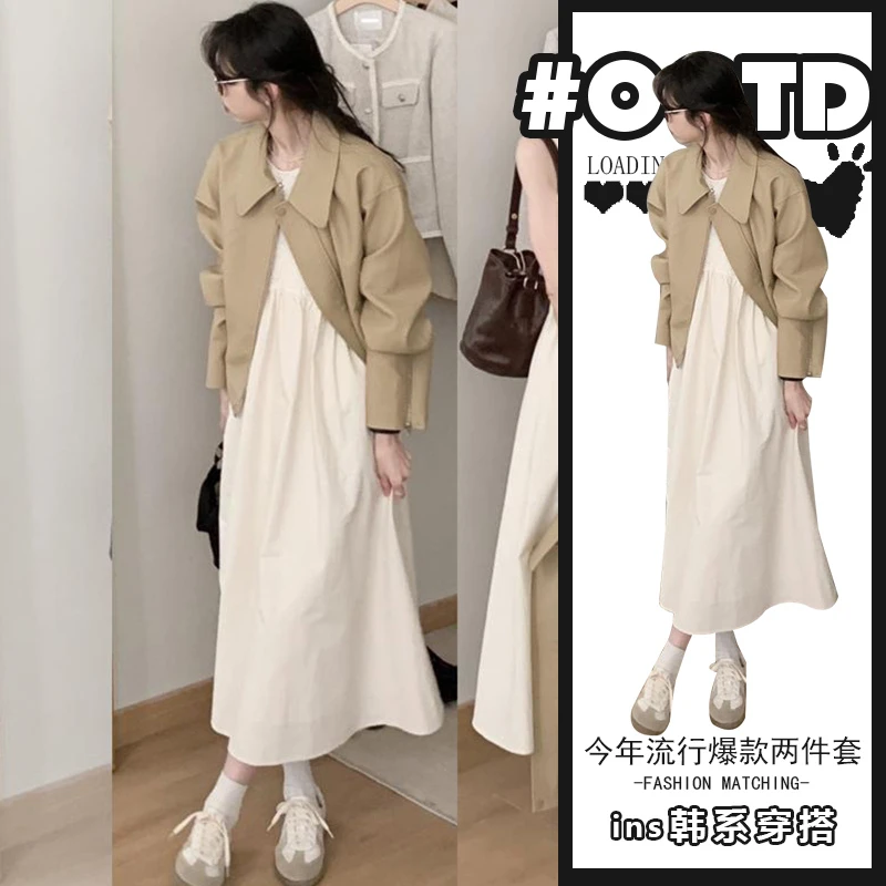2025新款复古宽松无袖连衣裙高级感别致外套港味别致百搭两件套潮