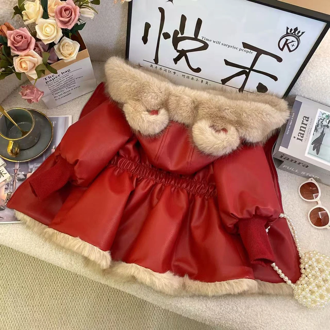 Y2【悦禾】冬装女童小香风儿童洋气童装秋冬气质皮衣毛领套装6797