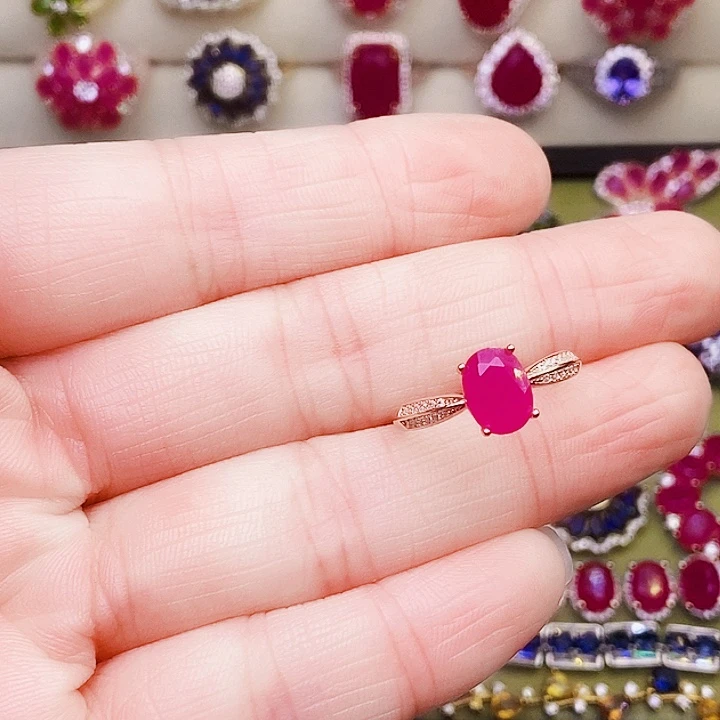 戒指银S925镶嵌红宝石